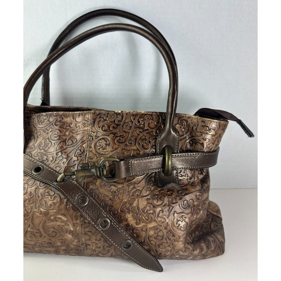 Roberta Gandolfi Genuine Leather Handbag Bronze Embossed Shoulder Made in Italy - Picture 4 of 16